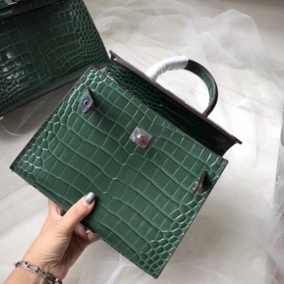 Chic Deep Green Crocodile Effect Mini Handbag - Picture 3 of 5
